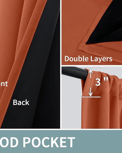 BGment Terracotta 100% Blackout Curtains for Bedroom, Fall Full Room Darkening Noise Reducing Living Room Curtains 63 Inch Length, Thermal Insulated Rod Pocket Window Drapes 2 Panels, 52 Inch Wide