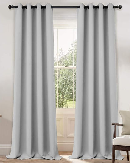 Yakamok Blackout Curtains Room Darkening Thermal Insulated Grommet top Window Curtains for Living Room, 52Wx108L Inch, Light Grey, Set of 2