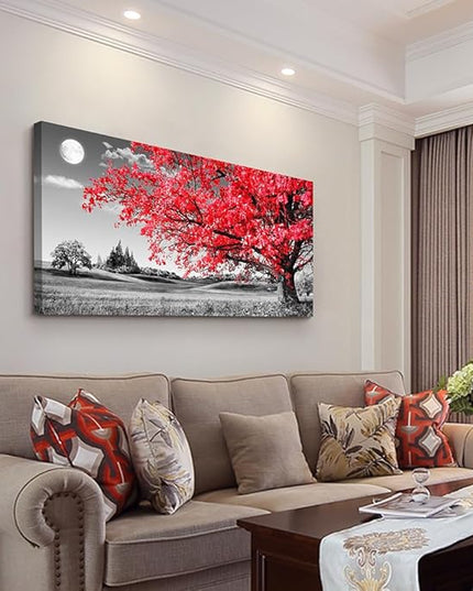 Canvas Wall Art For Living Room Office Wall Decor Bedroom Decor Black And White Landscape Wall Painting Red Tree Wall Pictures Canvas Art Prints Ready To Hang For Room Home Decoration 48 X 24