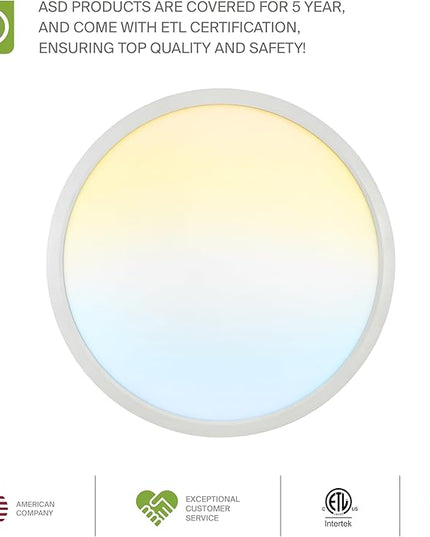 ASD LED 24" Round Flush Mount Ceiling Light Fixture, Low Profile Surface Lighting | 5CCT, Dimmable, Ultra-Thin, ETL Listed | 38W 2700LM 2700-6000K 100-277V | Kitchen, Hallway Lamp | White, 4 Pack