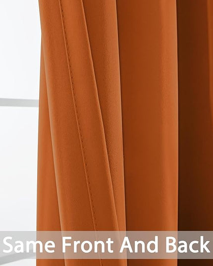 Yakamok Soft and Smooth Orange Blackout Curtains for Bedroom - Grommet Thermal Insulated Room Darkening Curtains for Living Room, Set of 2 Panels (52 x 72Inch, Burnt Orange)