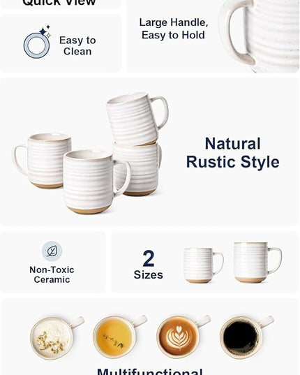 LE TAUCI Coffee Mugs 18 oz,Ceramic Mug Set, Coffee Cups for Latte, Hot Tea, Cappuccino, Mocha, Cocoa, Dishwasher Safe, Suit For Housewarming Wedding- 3.8 inch, Set of 4, Arctic White