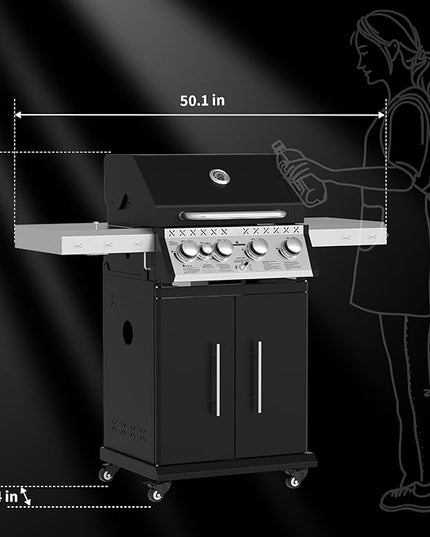 Propane Gas Grill, 4+1 Stainless Steel Barbecue Grill with Infrared Side Burner for Outdoor Cooking, Black
