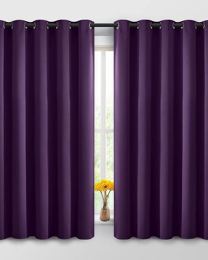 Yakamok Blackout Curtains Room Darkening Thermal Insulated Window Panels,Solid Grommet Top Drapes for Bedroom/Living Room(62Wx63L, Purple, 2 Panels)