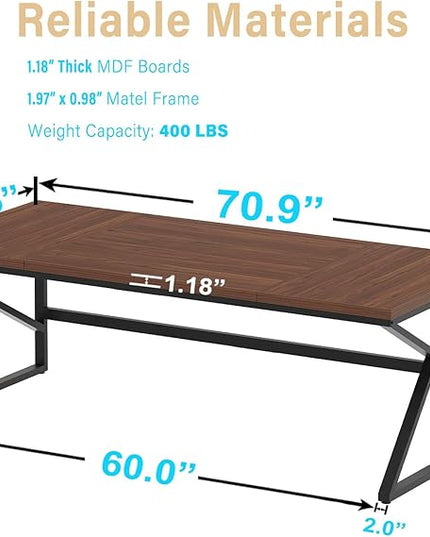 HSH 70 Inch Long Walnut Desk, 2 Person Large Work Desk for Home Office, Rustic Wood and Metal Executive Writing Study Gaming Computer Table, Modern Bedroom Living Room PC Laptop Dual Monitor Table