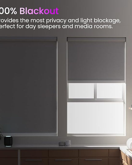 Astomi Motorized Smart Blinds for Windows, Automatic Roller Blackout Shades with Remote Control Compatible with Alexa Google Assistant Customized (Foggy Grey)