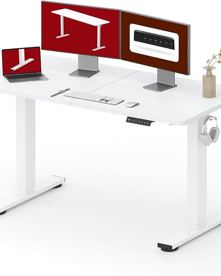 SANODESK Standing Desk Height Adjustable Electric Stand up Desk 55x24 Inches Sit Stand Home Office with Splice Board, White Frame/White Top