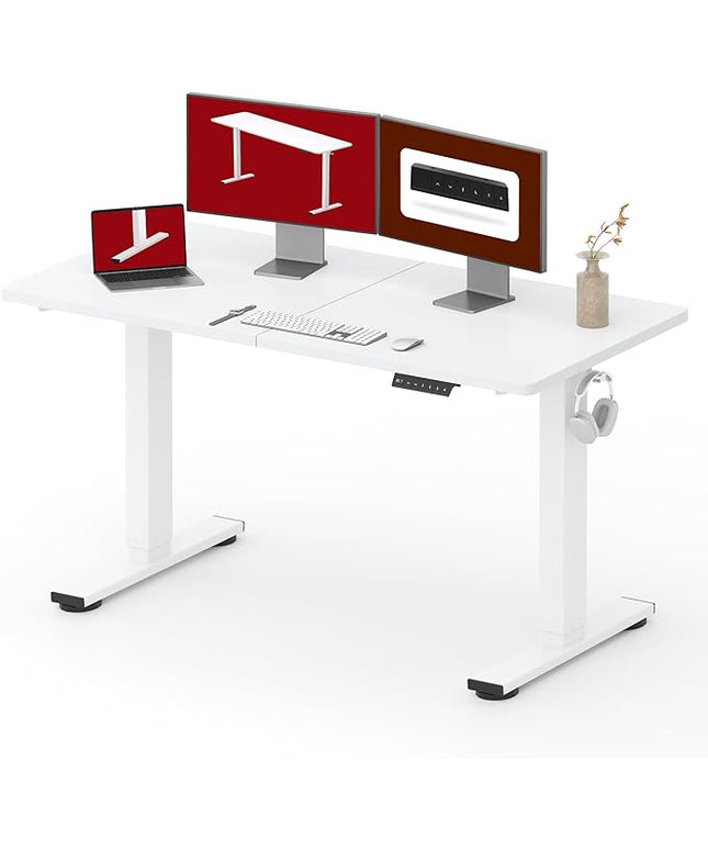 SANODESK Standing Desk Height Adjustable Electric Stand up Desk 55x24 Inches Sit Stand Home Office with Splice Board, White Frame/White Top