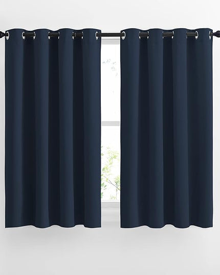 NICETOWN Blackout Curtains and Drapes for Kitchen - Thermal Insulated Solid Grommet Top Blackout Panels/Draperies for Kid's Room (Navy, 1 Pair, 52 x 54 Inch)