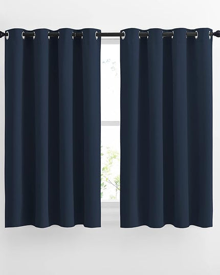 NICETOWN Blackout Curtain Panels Grommet - All Season Eyelet Top Blackout Draperies for Bedroom/Living Room/Glass Door, Navy, 1 Pair of 52 x 45 inches