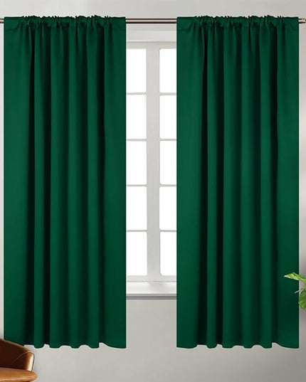 BGment Rod Pocket and Back Tab Blackout Curtains for Bedroom - Thermal Insulated Room Darkening Curtains for Living Room, 2 Window Curtain Panels (52 x 63 Inch, Emerald)