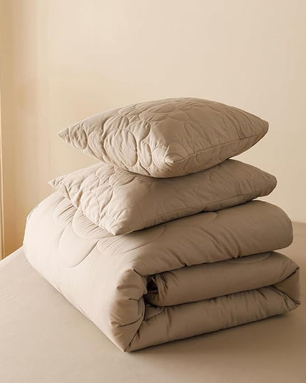 Houseri Cream Brown Floral Comforter Set Queen Dark Khaki Sunflower Fluffy Quilted Comforters Queen Size Taupe Russet Brown Bedding Sets Ultra Comfy