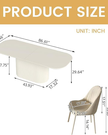 Guyii 86.61" Oval Dining Table Set with 4 Chairs, Modern Kitchen Table Set, Indoor Rectangular Dining Room Table for Kitchen, Living Room, Cream White