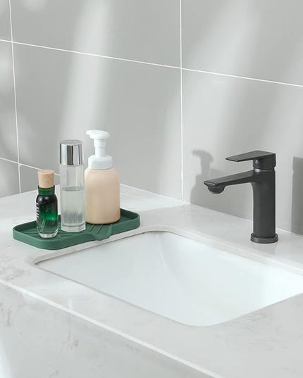 Silicone Bathroom Soap Dishes with Drain Spout-Bathroom and Kitchen Sink Organizer,Sponge Holder,Dish Soap Tray,Perfect for Dispenser,Scrubber,Bottle,Cup on Sink or Counter-Green 9.6"×5.3"