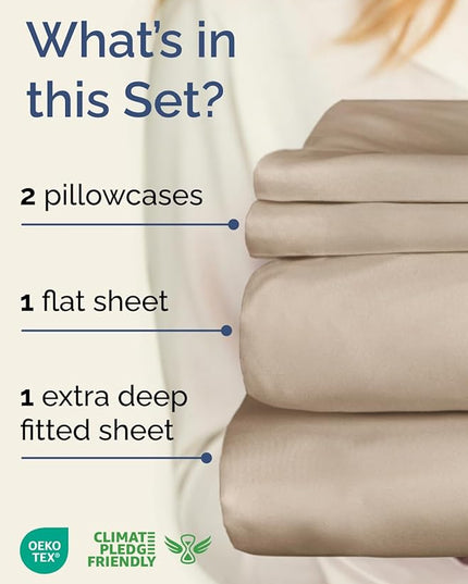 Extra Deep Twin Sheet Set - 4 Piece Breathable and Cooling Sheets - Hotel Luxury Bed Sheets Set - Easy & Secure Fit - Soft, Wrinkle Free and Comfy Sheets Set - Wheat Sheet Set with Extra Deep Pockets