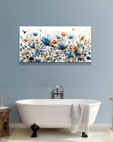 KZKU Watercolors Floral Canvas Wall Art Prints for Home Decor Living Room Dining Room Bedroom Office Wall Decor Multicolored Flowers Canvas Artwork Size：20x40inch