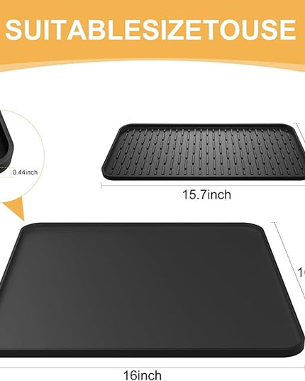 Silicone Coffee Mat,16''x16'' Coffee Bar Mat with Detachable Dish Drying Mat for Kitchen Countertops,Coffee Bar Accessories Fit Under Coffee Maker Coffee Machine Coffee Pot Espresso Machine Dish Rack