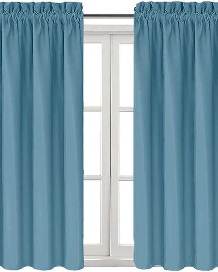 DWCN Blackout Curtains for Living Room Thermal Insulated, Energy Saving & Noise Reducing Bedroom Curtains, Stone Blue, W 38x L 45 Inch, Set of 2 Rod Pocket Curtain Panels