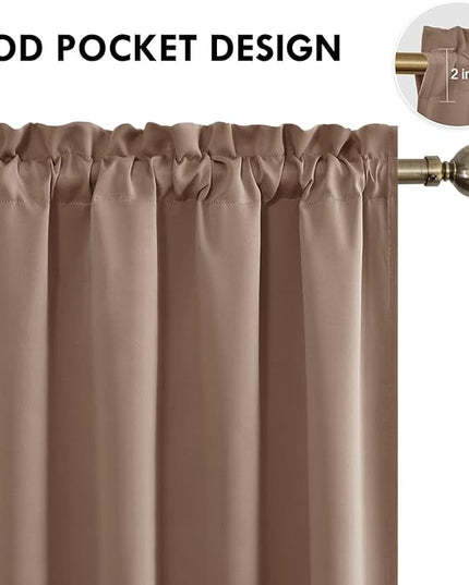 DWCN Blackout Curtains for Living Room Thermal Insulated, Energy Saving & Noise Reducing Bedroom Curtains, Khaki, W 70x L 72 Inch, Set of 2 Rod Pocket Curtain Panels