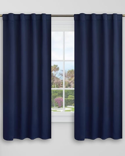 BGment Blackout Curtains 63 Inch Length for Bedroom - 34 x 63 inch Curtains Panels Rod Pocket and Back Tab Thermal Insulated Room Darkening Drapes for Kids Room, 2 Window Panels Set, Navy Blue