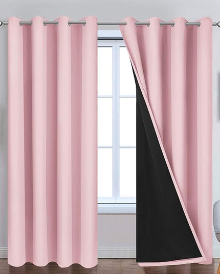 Yakamok Total Blackout Curtains, 2 Thick Layers Completely Blackout Thermal Insulated Drapes with Black Liner for Bedroom(52Wx96L, Pink, 2 Panels)
