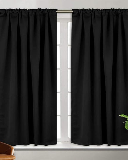 BGment Black Blackout Curtain Blinds - 38 x 45 Inch Thermal Insulated Rod Pocket and Back Tab Blackout Curtains for Kitchen/Home Decor/Bedroom, 2 Window Curtain Panels