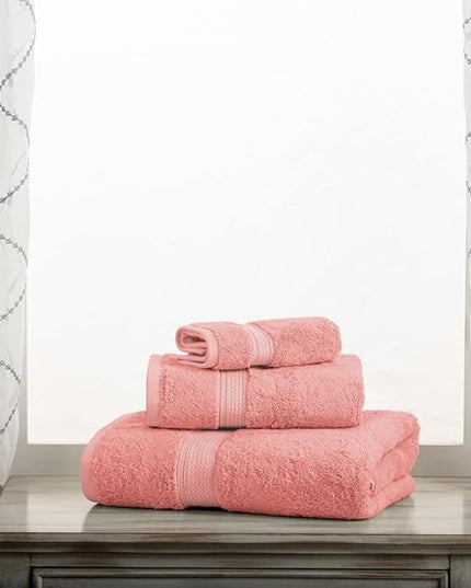 Superior Egyptian Cotton Pile 3 Piece Towel Set, Includes 1 Bath, 1 Hand, 1 Face Towel/Washcloth, Ultra Soft Luxury Towels, Thick Plush Essentials, Guest Bath, Spa, Hotel Bathroom, Tea Rose