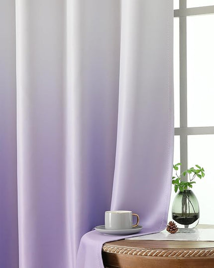 Estelar Textiler Lilac and Greyish White Ombre Blackout Curtains for Living Room, Privacy & Light Blocking Thermal Insulated Grommet Gradient Drapes for Bedroom, 52x84 Inch, 2 Panels