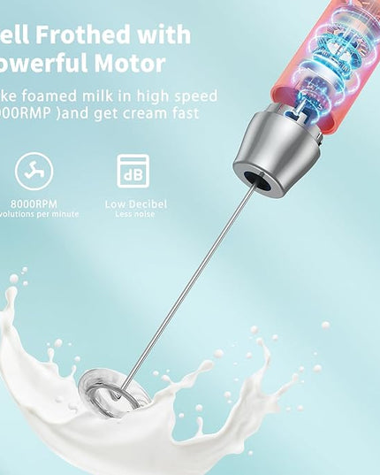 Maestri House Rechargeable Milk Frother with Stand, LunaFro Handheld Electric Foam Maker Waterproof Detachable Stainless Steel Whisk Drink Mixer Foamer for Lattes, Cappuccino