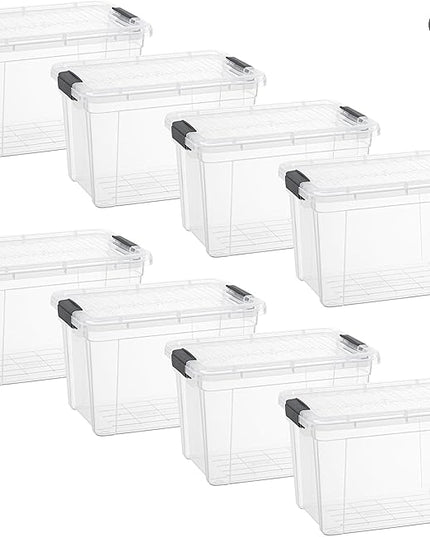 Superio Clear Storage Boxes with Lids, 8.75 Quart Plastic Container Bins for Organizing, Stackable Crates, BPA Free, Non Toxic, Odor Free, Organizers for Home, Office and Dorm, 8 Pack