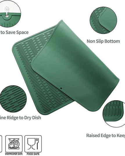 Silicone Dish Drying Mat for Multiple Usage,Easy clean,Eco-friendly,Heat-resistant Silicone Mat for Kitchen Counter or Sink,Refrigerator or Drawer Liner Green 3XL 28 inches x 18 inches