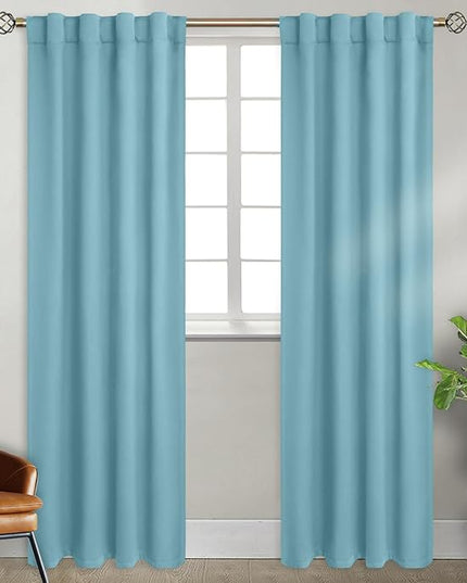 BGment Aqua Blackout Curtains 84 Inch Length 2 Panels for Bedroom - Rod Pocket and Back Tab Blackout Curtains Thermal Insulated Room Darkening Curtains for Living Room, (Each 38 x 84 Inch, Aqua)
