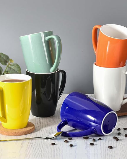 homEdge Porcelain Mug Set, 16 Ounces Cup for Tea, Latte, Mocha, Hot Chocolate, Set of 6, Assorted Color
