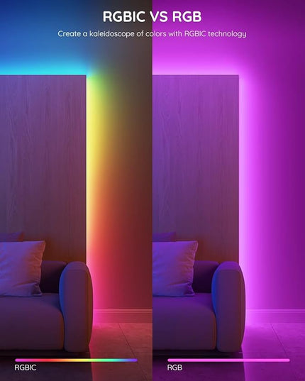 Govee RGBIC LED Strip Lights, 65.6ft Smart LED Lights for Bedroom, Bluetooth LED Strip Lights APP Control, DIY Multiple Colors on One Line, Color Changing LED Lights for Home Decor, 2 Rolls of 32.8ft