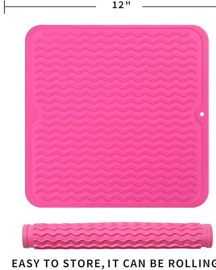 Silicone Dish Drying Mat for Multiple Usage,Easy clean,Eco-friendly,Heat-resistant Silicone Mat for Kitchen Counter or Sink,Refrigerator or Drawer liner Rose M 12 inches x 12 inches