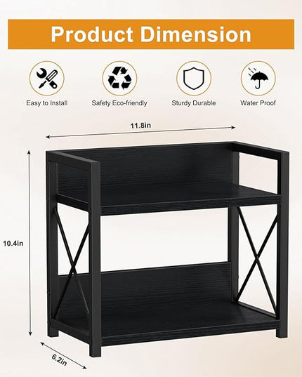 Giikin Kitchen Counter Shelf, 2 Tier Kitchen Spice Rack Organizer for Countertop, Wood Coffee Bar Organizer for Home (Black, S)