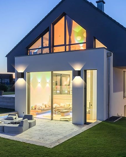 4 Pack Square Exterior Light Exterior/Interior.4.33''Square Modern Wall Sconce Fixture.Up and Down Lights Adjustable 0-120° Beam Angle IP65 Outdoor Waterproof Lights, 15W Warm Light 3000K Light.