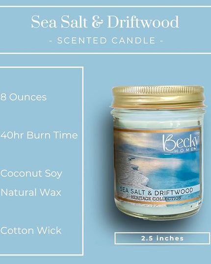 8oz Sea Salt Scented Candles for Home, Salt and Sea Scented Beach, 45 Hrs Soy Wax Candle for Stress Relief, House Aromatherapy Candle Gifts for Men and Women