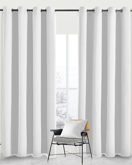 Blackout Curtains for Bedroom Thermal Insulated Light Blocking Room Darkening Curtains Solid Grommet Window Drapes for Living Room, Set of 2 Curtain Panels 52 W x 84 L inch Long Ash White