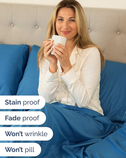 Extra Deep Twin XL Sheet Set - 4 Piece Breathable and Cooling Sheets - Hotel Luxury Bed Sheets Set - Easy Fit - Soft, Wrinkle Free and Comfy Sheets Set - Denim Blue Sheet Set with Extra Deep Pockets