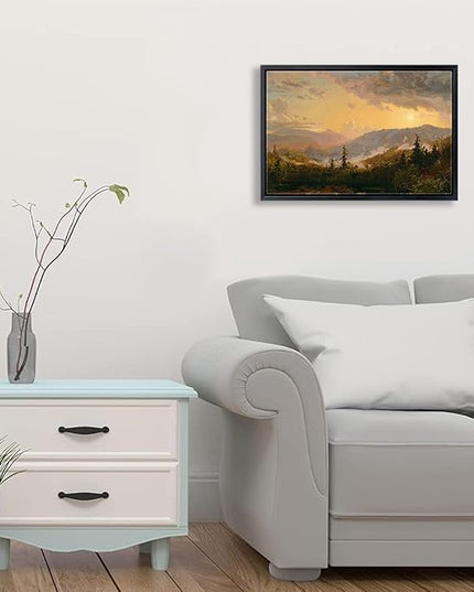 Aubeeba Sunset Wall Art Mountain Landscape Canvas Prints Artwork Decor,Vintage Framed Forest Scenery Pictures Wall Decor for Home Bedroom Bathroom 08x12 inches