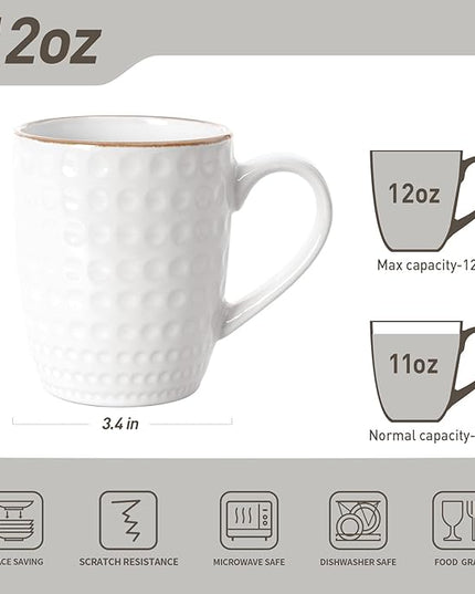 famiware Coffee Mugs Sets for 6, 12 oz Mug Set, Coffee Cups with Handle for Coffee, Tea, Cocoa and Milk, Microwave and Dishwasher Safe, White Circle