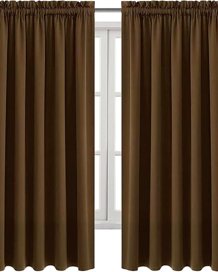 DWCN Blackout Curtains for Bedroom – Rod Pocket Thermal Insulated Noise Reducing Noise Reducing Drapes for Living Room, W 60 x L 63 Inch, 2 Panels, Brown