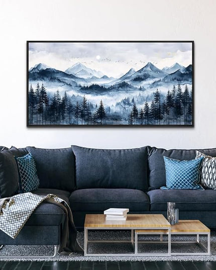 ERQINHUA Black Framed Canvas Wall Art For Bedroom Large Wall Decor For Living Room Modern Office Home Decorations Printed Misty and Fog Forest Painting Mountain Landscape Wall Aesthetics 24x48 In