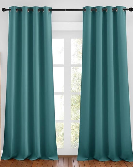 NICETOWN Sea Teal Blackout Bedroom Curtains 96 inches Long, Grommet Thermal Insulated Room Darkening Window Treatments Sound Reducing for Living Room, W46 x L96, 2 Panels