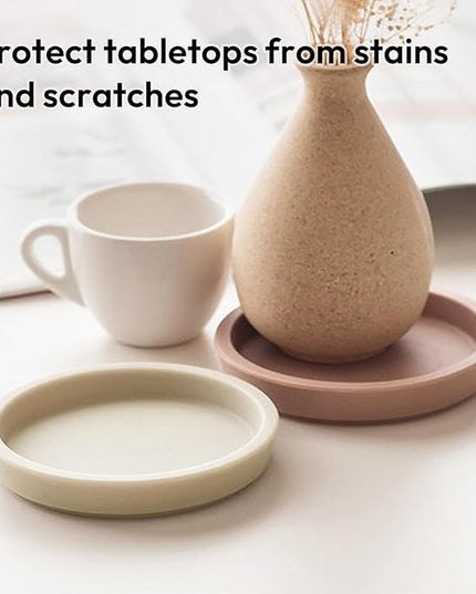 Carrotez Thick Silicone Coasters for Drinks, Round Bulky Cup Coasters for Coffee Table, Desk, Set of 2 - Pink Beige
