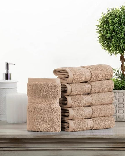 Superior Egyptian Cotton Pile Face Towel/Washcloth Set of 6, Ultra Soft Luxury Towels, Thick Plush Essentials, Absorbent Heavyweight, Guest Bath, Hotel, Spa, Home Bathroom, Shower Basics, Latte