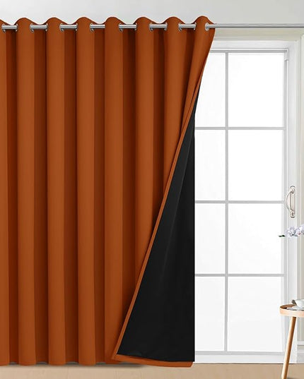 Yakamok 100% Blackout Thermal Insulated Curtains, Noise Reducing Barrier Panel for Sliding Glass Door, 2 Thick Layers Heat Full Light Blocking Patio Door Drapery, Burnt Orange, W100 x L84, 1 Panel