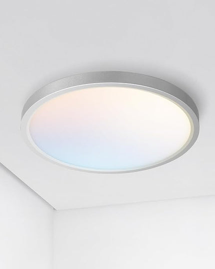 ASD LED 9" Round Flush Mount Ceiling Light Fixture, Low Profile Surface Lighting | 5CCT, Dimmable, Ultra-Thin, ETL Listed | 18W 1660LM 2700-6000K 120V | Kitchen, Bedroom, Hallway Lamp | Nickel