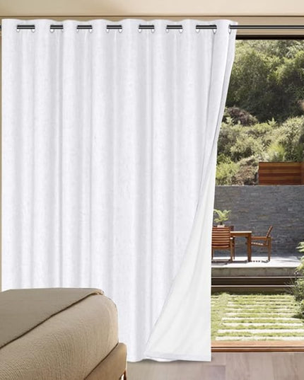 H.VERSAILTEX Linen Blackout Curtains Durable Thick Textured Linen Look 100% Blackout Patio Door Curtain Anti Rust Grommet Extra Wide Sliding Door Curtain Panel, W100 x L96 inch - Pure White
